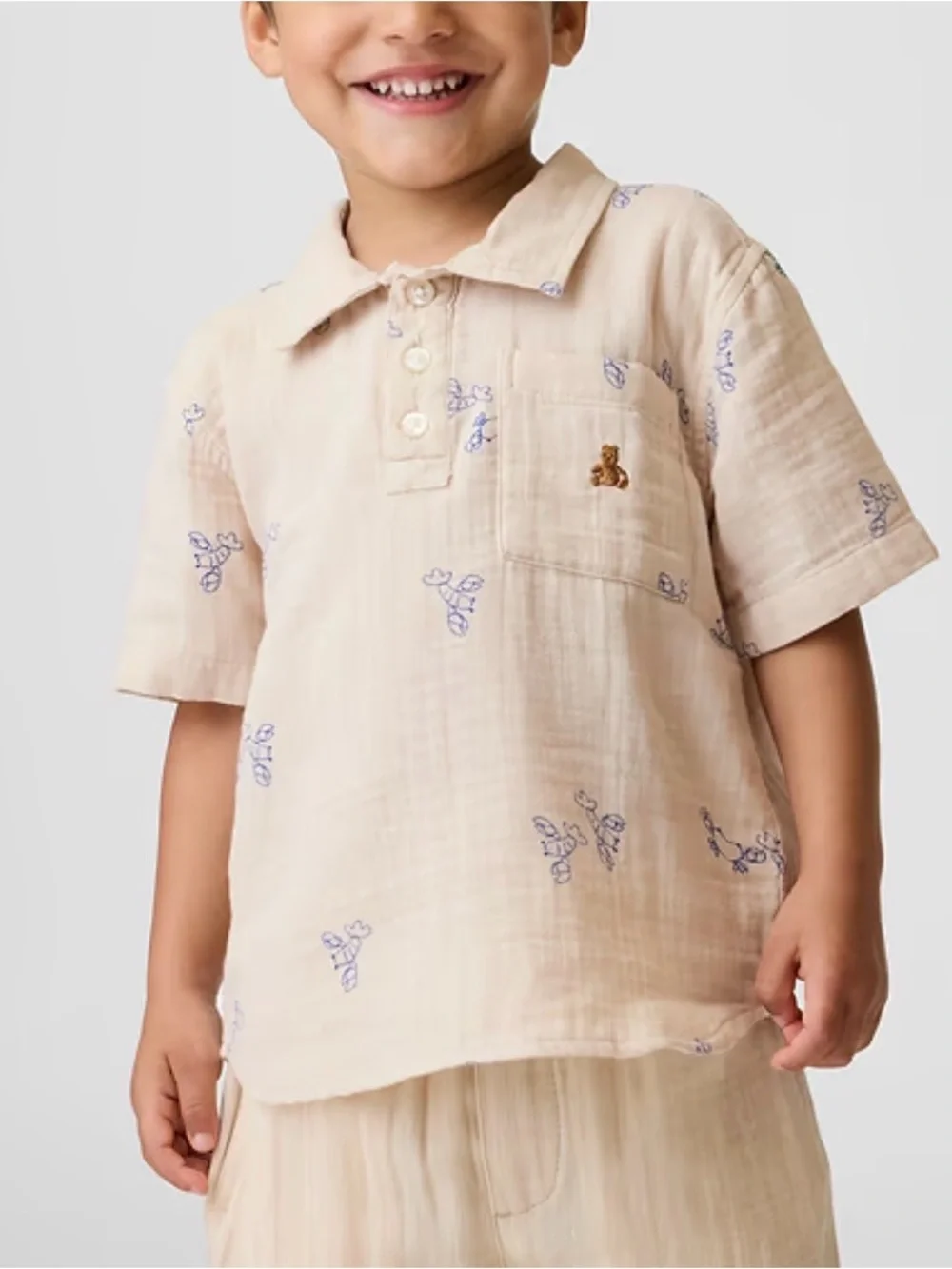 Toddler Cotton Gauze Print Polo Shirt